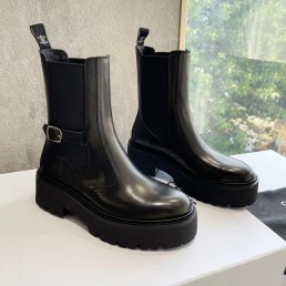 Женские кожаные ботинки Celine 2023 с пряжкой черные