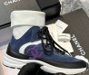 Женские комбинированные ботинки Chanel 2023 синие с черным