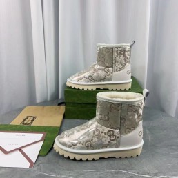 Женские комбинированные угги Gucci 2023 на меху бежевые