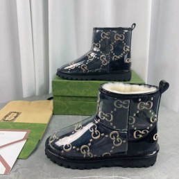 Женские комбинированные угги Gucci 2023 на меху черные