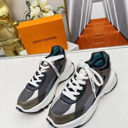 Женские комбинированные кроссовки Louis Vuitton 2023 серые с коричневым