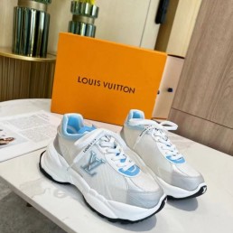 Женские комбинированные кроссовки Louis Vuitton 2023 белые с серым и голубым