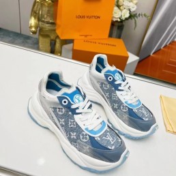 Женские комбинированные кроссовки Louis Vuitton 2023 синие с принтом