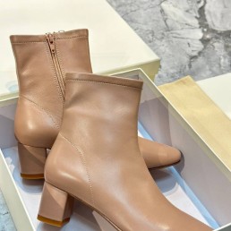 Женские кожаные ботильоны By Far 2023 коричневые на молнии