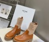 Женские кожаные ботинки Celine 2023 коричневые с трикотажной частью