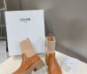 Женские кожаные ботинки Celine 2023 коричневые с трикотажной частью