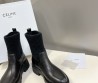 Женские кожаные ботинки Celine 2023 черные с трикотажной частью