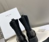 Женские кожаные ботинки Celine 2023 черные с трикотажной частью