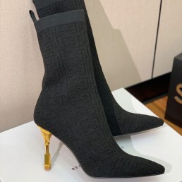 Женские текстильные сапоги на каблуке Balmain 2023 черные