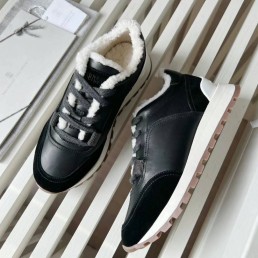 Женские комбинированные кроссовки на меху Brunello Cucinelli 2023 черные