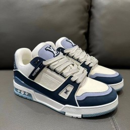 Мужские кожаные кроссовки Louis Vuitton 2023 белые с синими вставками