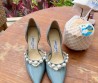 Женские лакированные туфли Jimmy Choo 2023 голубые с бусинами