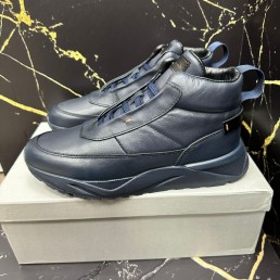 Мужские высокие кожаные кроссовки на меху Santoni 2023 темно-синие