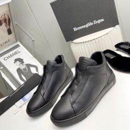 Мужские кожаные кроссовки на меху Ermenegildo Zegna 2023 черные