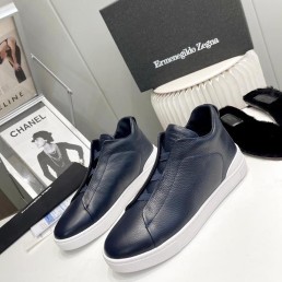 Мужские кожаные кроссовки на меху Ermenegildo Zegna 2023 синие