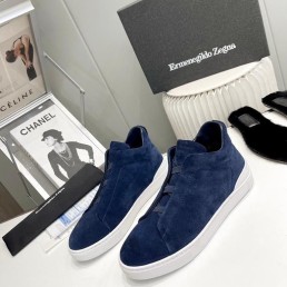 Мужские замшевые кроссовки на меху Ermenegildo Zegna 2023 синие