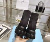 Женские текстильные ботинки Prada 2023 черные на толстой подошве