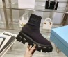 Женские текстильные ботинки Prada 2023 черные на толстой подошве