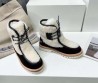Женские замшевые ботинки с мехом Celine 2023 черные с бежевым