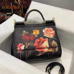Женская кожаная сумка Dolce & Gabbana 2023 24x20 черная с розами