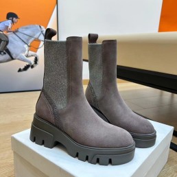 Женские замшевые ботинки Brunello Cucinelli 2023 с резинкой серые