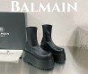 Женские кожаные сапоги на платформе Balmain 2023 черные