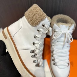 Женские кожаные ботинки на меху Hermes 2023 белые