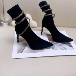 Женские текстильные сапоги Rene Caovilla 2023 черные с серебряным украшением