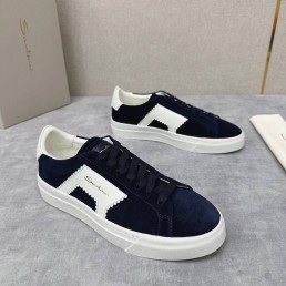 Мужские замшевые кеды Santoni 2023 темно-синие