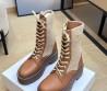 Женские кожаные ботинки Celine 2023 коричневые с трикотажной вставкой