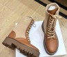 Женские кожаные ботинки Celine 2023 коричневые с трикотажной вставкой