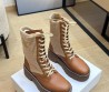 Женские кожаные ботинки Celine 2023 коричневые с трикотажной вставкой