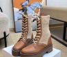 Женские кожаные ботинки Celine 2023 коричневые с трикотажной вставкой