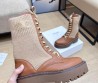 Женские кожаные ботинки Celine 2023 коричневые с трикотажной вставкой