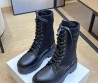 Женские кожаные ботинки Celine 2023 черные с трикотажной вставкой