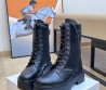 Женские кожаные ботинки Celine 2023 черные с трикотажной вставкой