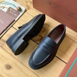 Мужские кожаные лоферы Loro Piana 2023 темно-синие