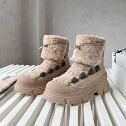 Женские замшевые ботинки Brunello Cucinelli 2024 бежевые с мехом