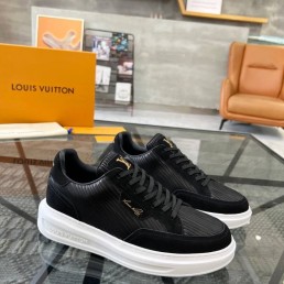 Мужские комбинированные кроссовки Louis Vuitton 2023 черные с белой подошвой