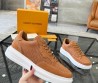 Мужские комбинированные кроссовки Louis Vuitton 2023 коричневые с белой подошвой