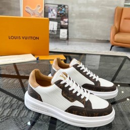 Мужские кожаные кроссовки Louis Vuitton 2023 белые с коричневым