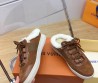 Женские комбинированные кроссовки Louis Vuitton 2023 коричневые с мехом