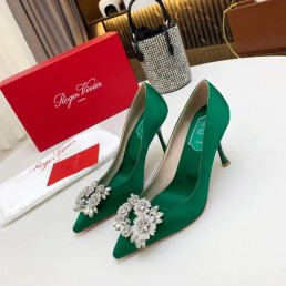 Женские атласные туфли Roger Vivier 2014 зеленые