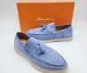 Мужские замшевые лоферы Santoni 2024 голубые с кисточками