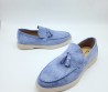 Мужские замшевые лоферы Santoni 2024 голубые с кисточками