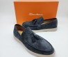 Мужские замшевые лоферы Santoni 2024 синие с кисточками