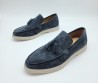Мужские замшевые лоферы Santoni 2024 синие с кисточками