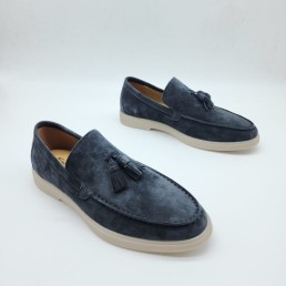 Мужские замшевые лоферы Santoni 2024 синие с кисточками