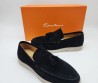 Мужские замшевые лоферы Santoni 2024 черные с кисточками