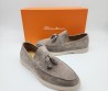 Мужские замшевые лоферы Santoni 2024 серые с кисточками